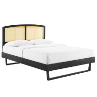 Modway MOD-6699-BLK Black Sierra Cane and Wood Full Platform Bed With Angular Legs