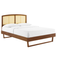 Modway MOD-6699-WAL Walnut Sierra Cane and Wood Full Platform Bed With Angular Legs