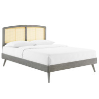 Modway MOD-6700-GRY Gray Sierra Cane and Wood Full Platform Bed With Splayed Legs
