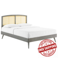 Modway MOD-6700-GRY Gray Sierra Cane and Wood Full Platform Bed With Splayed Legs
