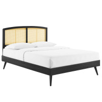 Modway MOD-6702-BLK Black Sierra Cane and Wood King Platform Bed With Splayed Legs