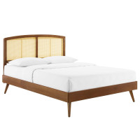 Modway MOD-6702-WAL Walnut Sierra Cane and Wood King Platform Bed With Splayed Legs