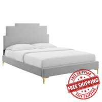 Modway MOD-6703-LGR Lindsey Performance Velvet Queen Platform Bed Light Gray