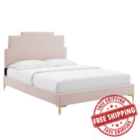 Modway MOD-6703-PNK Lindsey Performance Velvet Queen Platform Bed Pink