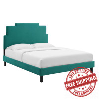 Modway MOD-6705-TEA Lindsey Performance Velvet Queen Platform Bed Teal