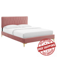 Modway MOD-6706-DUS Phillipa Performance Velvet Queen Platform Bed Dusty Rose