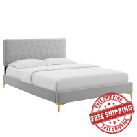 Modway MOD-6706-LGR Phillipa Performance Velvet Queen Platform Bed Light Gray