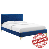 Modway MOD-6706-NAV Phillipa Performance Velvet Queen Platform Bed Navy