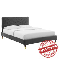 Modway MOD-6707-CHA Phillipa Performance Velvet Queen Platform Bed Charcoal