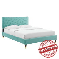 Modway MOD-6707-MIN Phillipa Performance Velvet Queen Platform Bed Mint