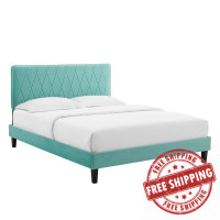 Modway MOD-6708-MIN Phillipa Performance Velvet Queen Platform Bed Mint