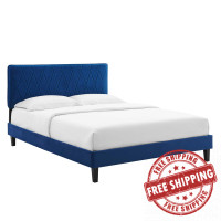 Modway MOD-6708-NAV Phillipa Performance Velvet Queen Platform Bed Navy