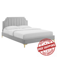 Modway MOD-6712-LGR Sienna Performance Velvet Queen Platform Bed Light Gray