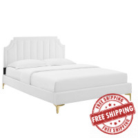 Modway MOD-6712-WHI Sienna Performance Velvet Queen Platform Bed White