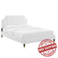 Modway MOD-6713-WHI Sienna Performance Velvet Queen Platform Bed White