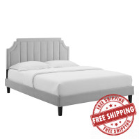 Modway MOD-6714-LGR Sienna Performance Velvet Queen Platform Bed Light Gray