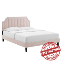 Modway MOD-6714-PNK Sienna Performance Velvet Queen Platform Bed Pink