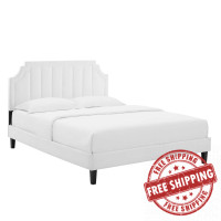 Modway MOD-6714-WHI Sienna Performance Velvet Queen Platform Bed White