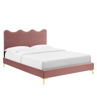 Modway MOD-6727-DUS Current Performance Velvet Twin Platform Bed Dusty Rose