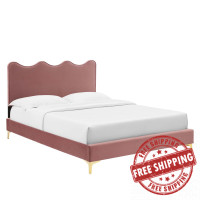 Modway MOD-6727-DUS Current Performance Velvet Twin Platform Bed Dusty Rose