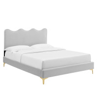 Modway MOD-6727-LGR Current Performance Velvet Twin Platform Bed Light Gray