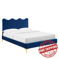 Modway MOD-6727-NAV Current Performance Velvet Twin Platform Bed Navy