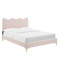 Modway MOD-6727-PNK Current Performance Velvet Twin Platform Bed Pink