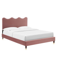 Modway MOD-6728-DUS Current Performance Velvet Twin Platform Bed Dusty Rose