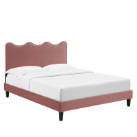 Modway MOD-6729-DUS Current Performance Velvet Twin Platform Bed Dusty Rose