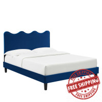 Modway MOD-6729-NAV Current Performance Velvet Twin Platform Bed Navy