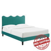 Modway MOD-6729-TEA Current Performance Velvet Twin Platform Bed Teal