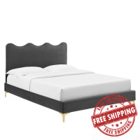 Modway MOD-6730-CHA Current Performance Velvet Full Platform Bed Charcoal