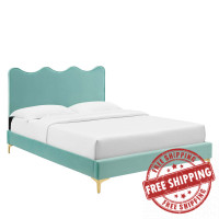 Modway MOD-6730-MIN Current Performance Velvet Full Platform Bed Mint