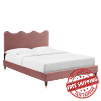 Modway MOD-6731-DUS Current Performance Velvet Full Platform Bed Dusty Rose