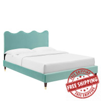 Modway MOD-6731-MIN Current Performance Velvet Full Platform Bed Mint