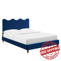 Modway MOD-6731-NAV Current Performance Velvet Full Platform Bed Navy