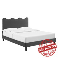 Modway MOD-6732-CHA Current Performance Velvet Full Platform Bed Charcaol