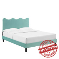 Modway MOD-6732-MIN Current Performance Velvet Full Platform Bed Mint
