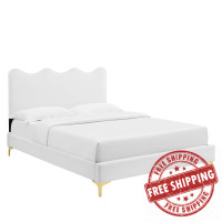 Modway MOD-6733-WHI Current Performance Velvet Queen Platform Bed White