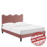 Modway MOD-6735-DUS Current Performance Velvet Queen Platform Bed Dusty Rose