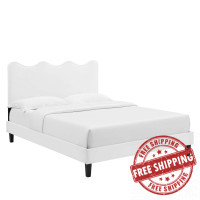 Modway MOD-6735-WHI Current Performance Velvet Queen Platform Bed White