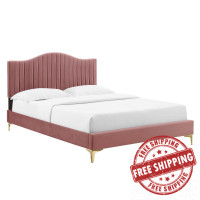 Modway MOD-6739-DUS Juniper Channel Tufted Performance Velvet Queen Platform Bed Dusty Rose