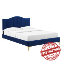 Modway MOD-6739-NAV Juniper Channel Tufted Performance Velvet Queen Platform Bed Navy