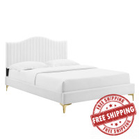 Modway MOD-6739-WHI Juniper Channel Tufted Performance Velvet Queen Platform Bed White