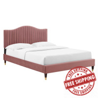 Modway MOD-6740-DUS Juniper Channel Tufted Performance Velvet Queen Platform Bed Dusty Rose