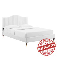 Modway MOD-6740-WHI Juniper Channel Tufted Performance Velvet Queen Platform Bed White