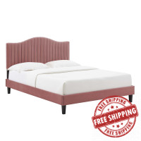 Modway MOD-6741-DUS Juniper Channel Tufted Performance Velvet Queen Platform Bed Dusty Rose