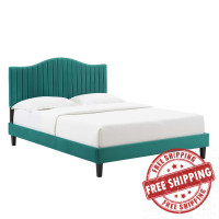 Modway MOD-6741-TEA Juniper Channel Tufted Performance Velvet Queen Platform Bed Teal