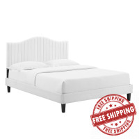 Modway MOD-6741-WHI Juniper Channel Tufted Performance Velvet Queen Platform Bed White