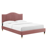 Modway MOD-6743-DUS Juniper Channel Tufted Performance Velvet Twin Platform Bed Dusty Rose